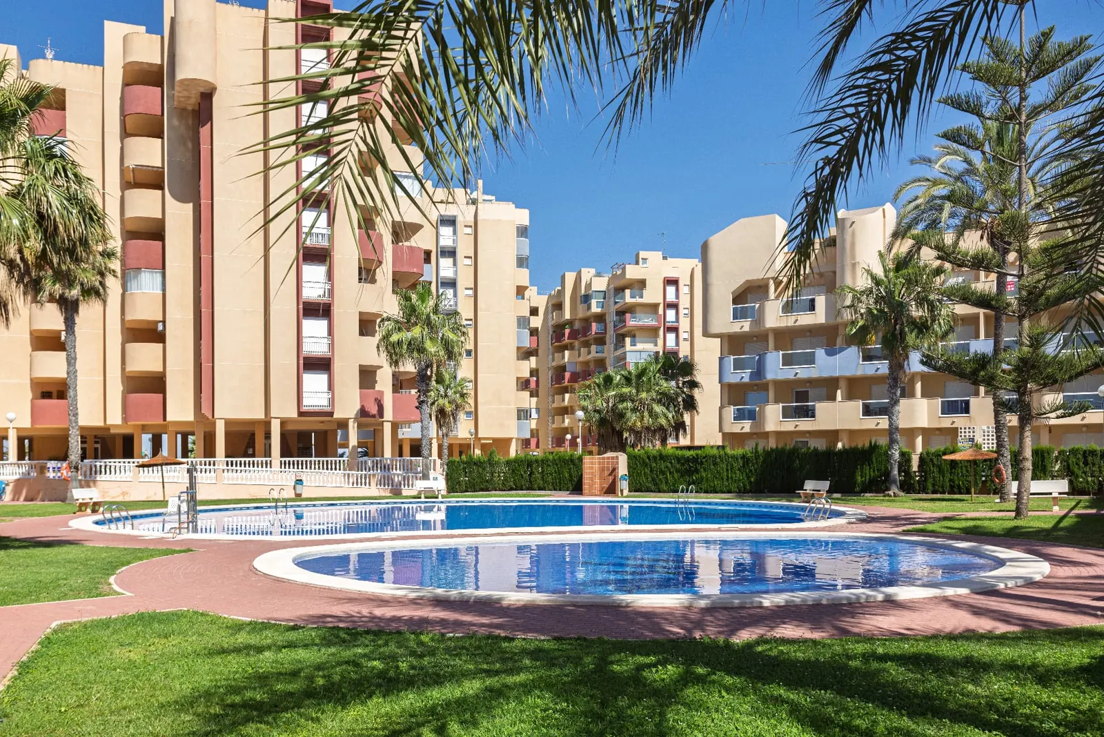 Shared gardens and swimming pools within an Algarve residential condominium